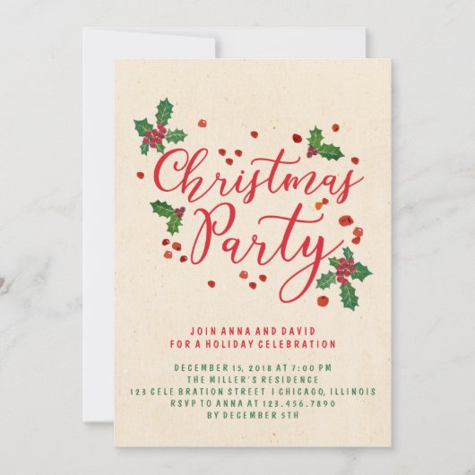Typografie-kerstfeestelijke uitnodiging (Voorkant)