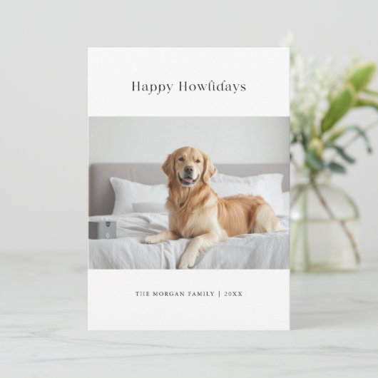 Typografie Kerstmis Gelukkig Hoe-wauw-dagen Hond F Feestdagenkaart (Staand voorkant)