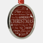 Typografie-kerstwoorden Metalen Ornament (Rechts)