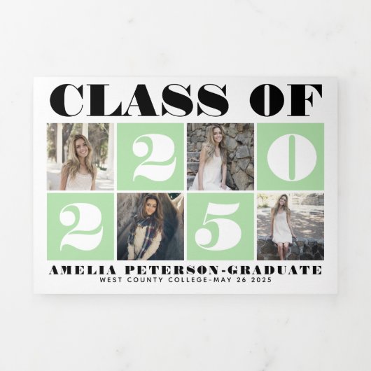 Typografie Klasse van 2025 foto collage mint groen Drieluik Aankondiging (Cover)