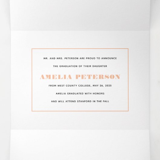 Typografie Klasse van 2025 foto collage perzik Drieluik Aankondiging (Binnenkant midden)