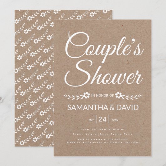Typografie kraft paper koppels douchebruiloft kaart (Voorkant / Achterkant)