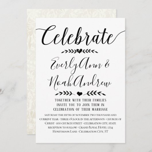 Typografie Kraft Paper Wedding Invitations Kaart (Voorkant / Achterkant)