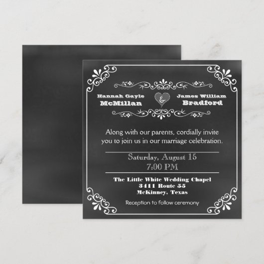 Typografie Krijtbord Blik Bruiloft Kaart (Voorkant / Achterkant)