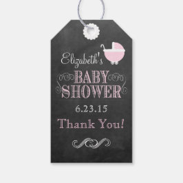 Typografie Krijtbord Roze Baby shower Cadeaulabel