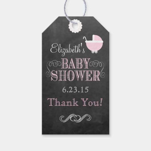  Typografie Krijtbord Roze Baby shower Cadeaulabel (Voorkant)