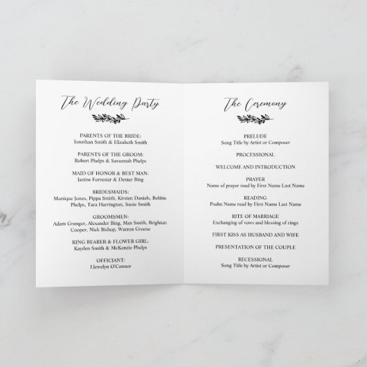 Typografie Laurel Wreath Monogram Foto Weddenschap Programma (Binnen)