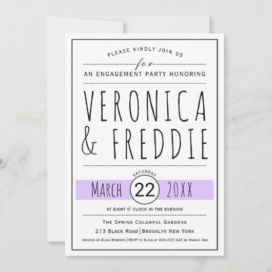 Typografie lavendel bruiloft verlovingsfeestje kaart (Voorkant)