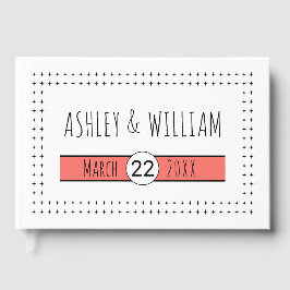 Typografie levende koraalgeometrische bruiloft gastenboek