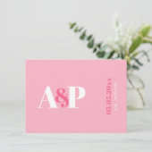 TYPOGRAFIE Levendig Roze Magenta Monogram Bruiloft Save The Date (Staand voorkant)