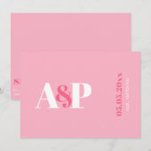 Typografie Levendig Roze Magenta Monogram Huwelijk Save The Date (Voorkant / Achterkant)