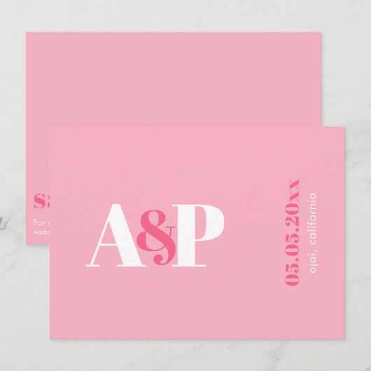 Typografie Levendig Roze Magenta Monogram Huwelijk Save The Date (Voorkant / Achterkant)