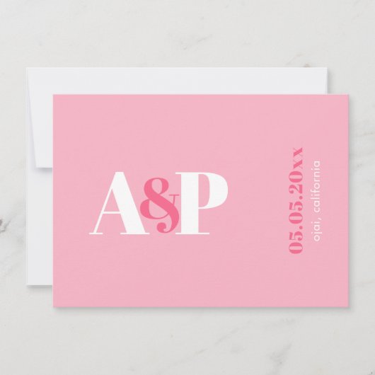 TYPOGRAFIE Levendig Roze Magenta Monogram Trouwen Save The Date (Voorkant)