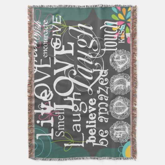 Typografie Live en Laugh Throw Deken (Voorkant Verticaal)