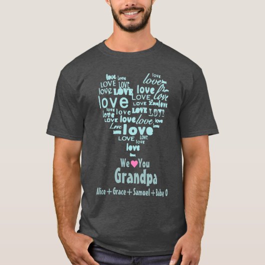 Typografie Love Heart "We Love You" gepersonalisee T-shirt (Voorkant)