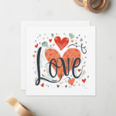 Typografie Love Hearts Valentijnsdag Kaart Notitiekaartje (Voorkant / Achterkant in situ)