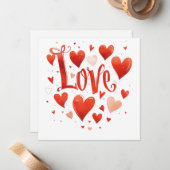 Typografie Love Red Hearts Valentijnsdag Kaart Notitiekaartje (Voorkant / Achterkant in situ)