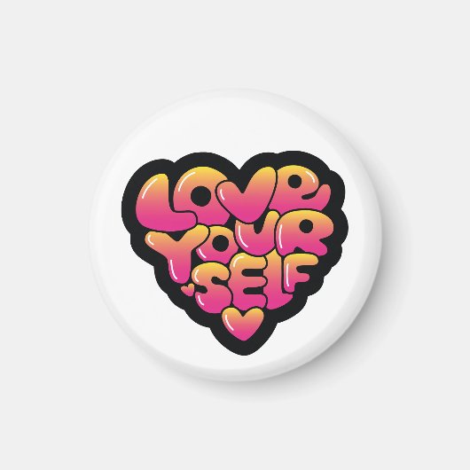 Typografie 'Love Yourself' Hart Sticker Magneet (Voorkant)
