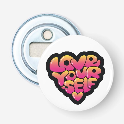 Typografie 'Love Yourself' Hartsticker  Button Flesopener (Voorkant)