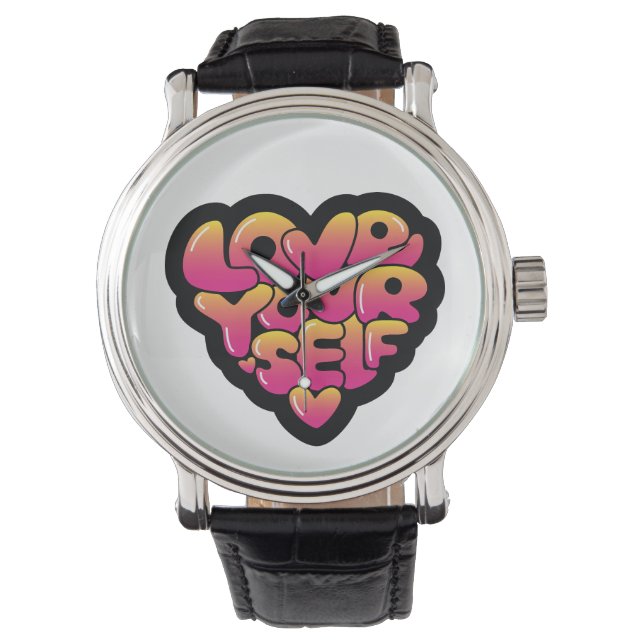 Typografie 'Love Yourself' Hartsticker  Horloge (Voorkant)