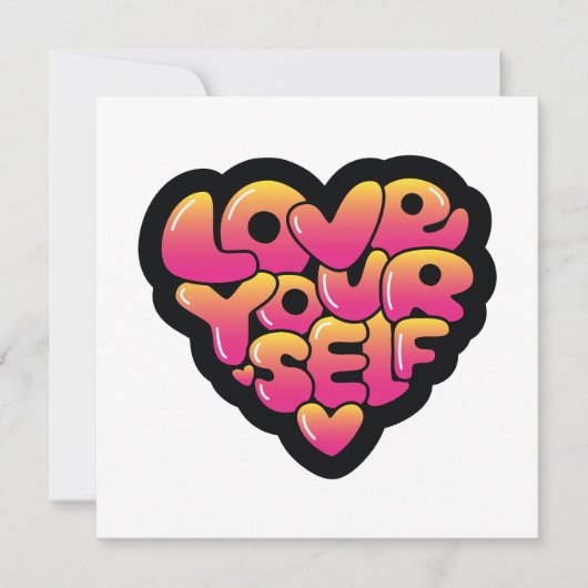 Typografie 'Love Yourself' Hartsticker  Kaart (Voorkant)
