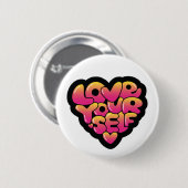Typografie 'Love Yourself' Hartsticker Ronde Button 5,7 Cm (Voorkant /achterkant)