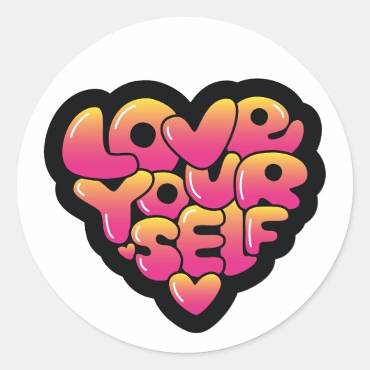 Typografie 'Love Yourself' Hartsticker Ronde Sticker (Voorkant)