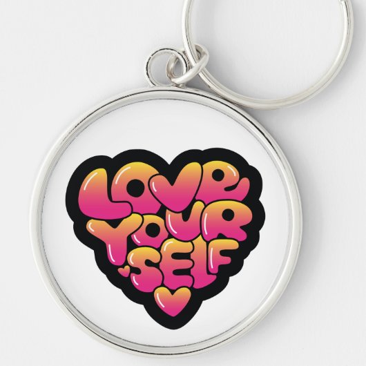 Typografie 'Love Yourself' Hartsticker Sleutelhanger (Voorkant)