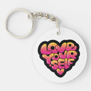 Typografie 'Love Yourself' Hartsticker  Sleutelhanger
