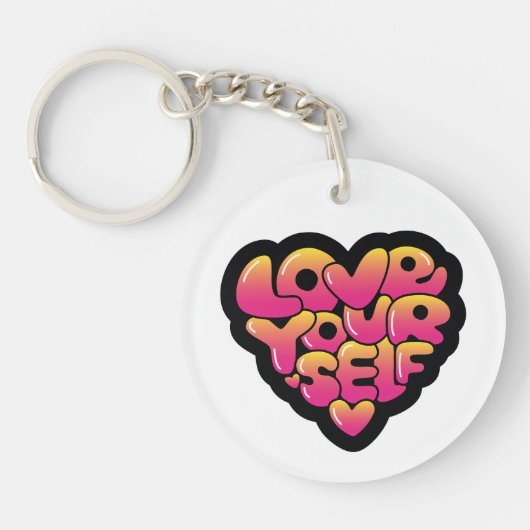 Typografie 'Love Yourself' Hartsticker  Sleutelhanger (Voorkant)