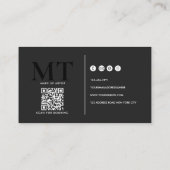 Typografie Luxe Zwart Donkergrijs Monogram QR-code Visitekaartje (Achterkant)