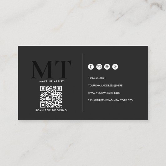 Typografie Luxe Zwart Donkergrijs Monogram QR-code Visitekaartje (Achterkant)