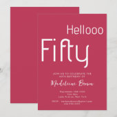 Typografie Magenta Rood Modern 50ste verjaardag Kaart (Voorkant / Achterkant)