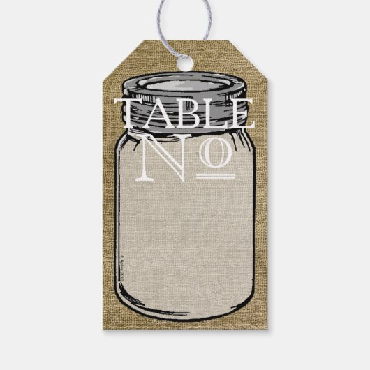 Typografie Mason Jar Burlap Tafelnummer Cadeaulabel (Voorkant)