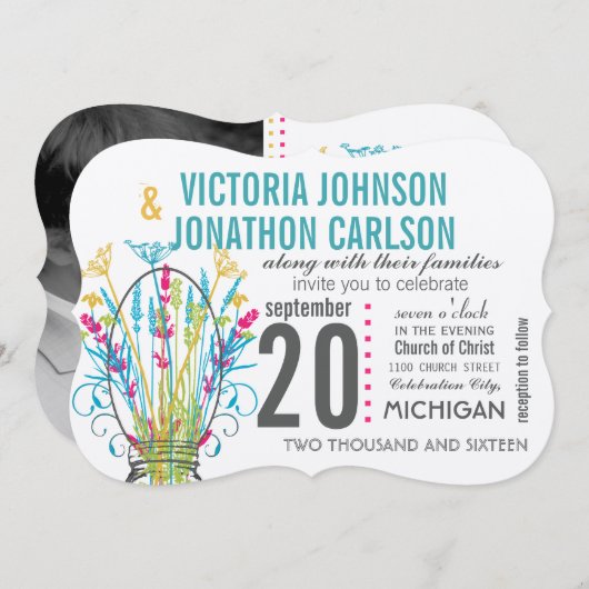 Typografie Mason Jar Coral Yellow Blue Kaart (Voorkant / Achterkant)