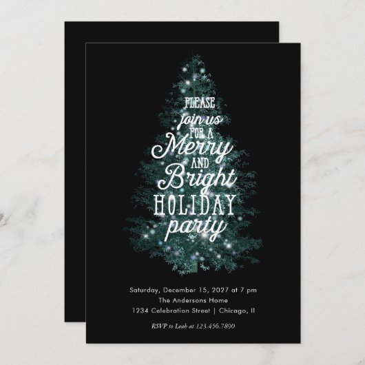 Typografie Merry and Bright Holiday Party Kaart (Voorkant / Achterkant)