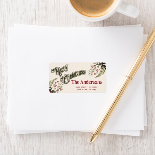  typografie Merry Christmas botanical Etiket (Insitu)