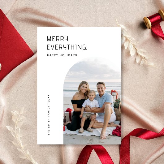 Typografie Merry Everything Beach Familie Kerstmis Feestdagenkaart