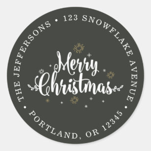 Typografie Merry KerstBlack en White Ronde Sticker