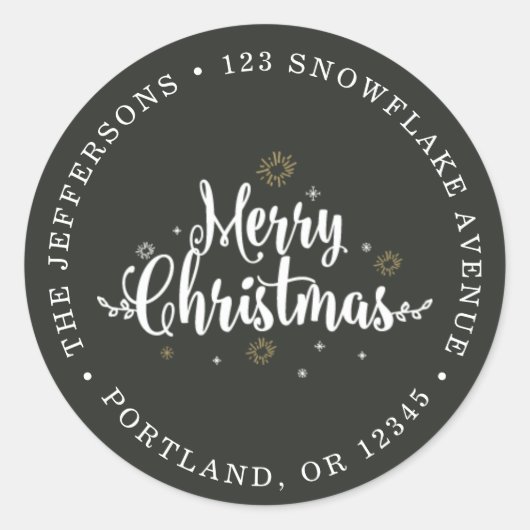 Typografie Merry KerstBlack en White Ronde Sticker (Voorkant)
