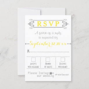 Typografie met Instagram hashtag bruiloft RSVP Kaartje
