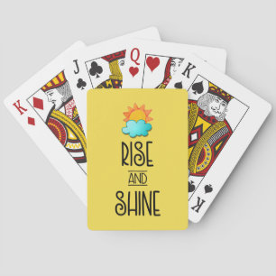 Typografie met 'Rise and Shine' met zon en wolk Speelkaarten