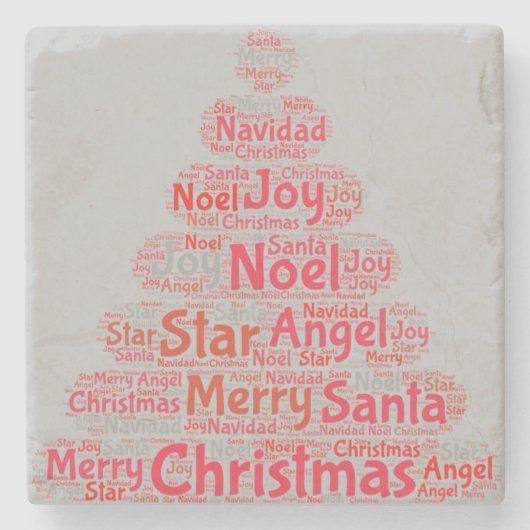 Typografie met rode kerstboom stenen onderzetter (Voorkant)