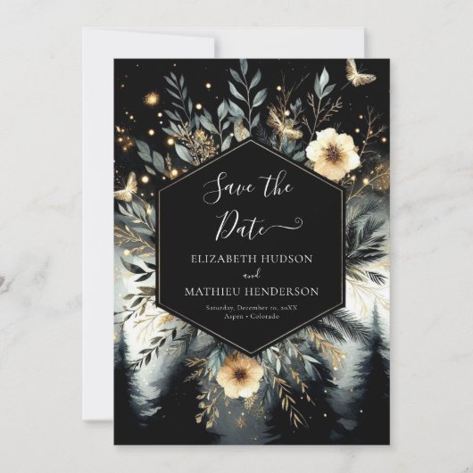 Typografie Minimal Enchanted Forest Wedding Save The Date (Voorkant)