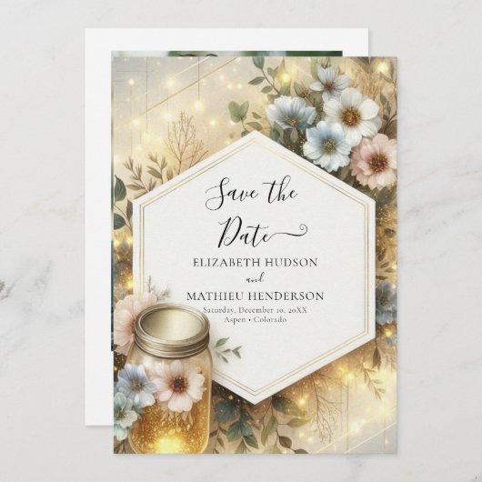 Typografie Minimal Mason Jar Wedding Save The Date (Voorkant / Achterkant)