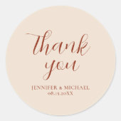 Typografie Modern Elegeant Dank Je Terracotta Ronde Sticker (Voorkant)