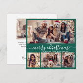 Typografie Modern Groen 5 Fotocollage Kerstmis Feestdagenkaart (Voorkant / Achterkant)