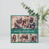 Typografie Modern Groen 5 Fotocollage Kerstmis Feestdagenkaart (Staand voorkant)