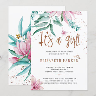 Typografie modern it's a girl bloemige baby shower kaart