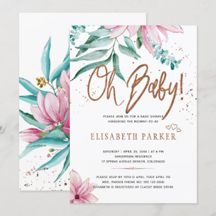 Typografie modern oh baby floral baby shower kaart